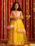 Girl's' Pink Top And Yellow Lehenga With Ruffled Dupatta Set